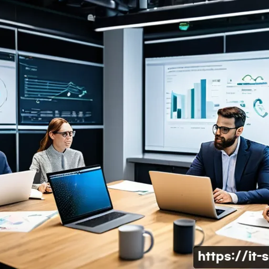 통계분석가로 성공하기 위한 조언 - A modern office environment featuring a diverse group of professional data analysts collaborating ar...