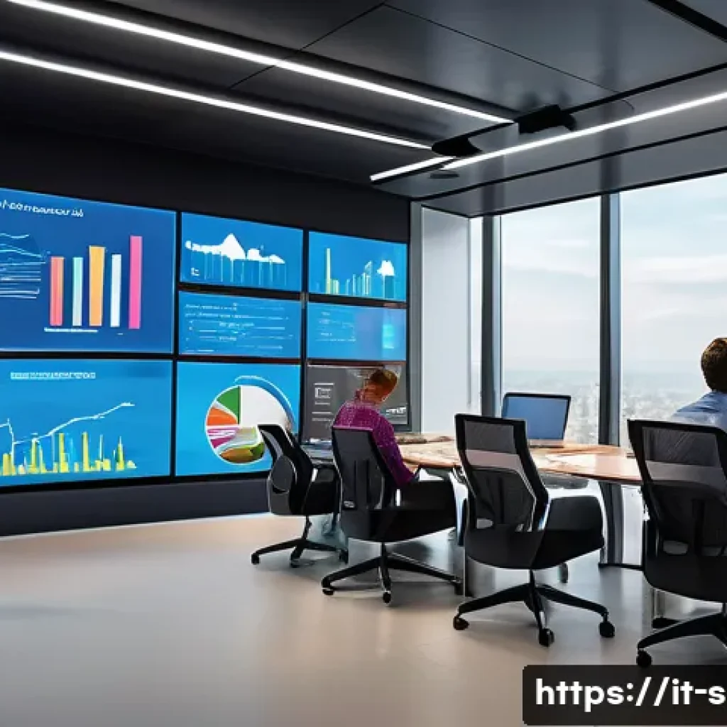 통계분석과 데이터베이스 관리 - A modern office environment with a diverse team of professionals collaborating around a large digita...