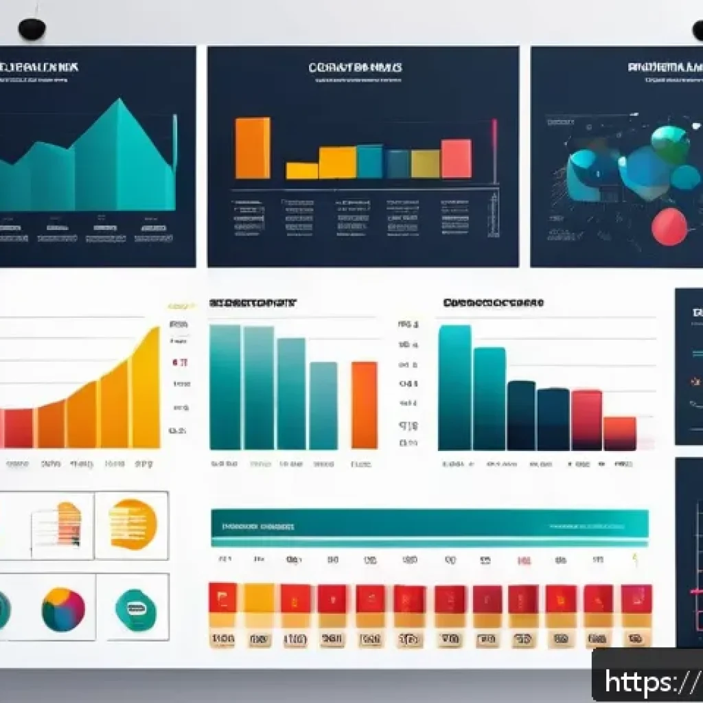 통계분석 데이터 시각화 기법 - A professional and clear infographic design showcasing different types of charts used in data visual...