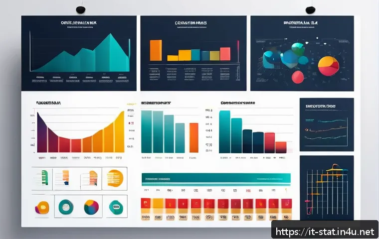 통계분석 데이터 시각화 기법 - A professional and clear infographic design showcasing different types of charts used in data visual...